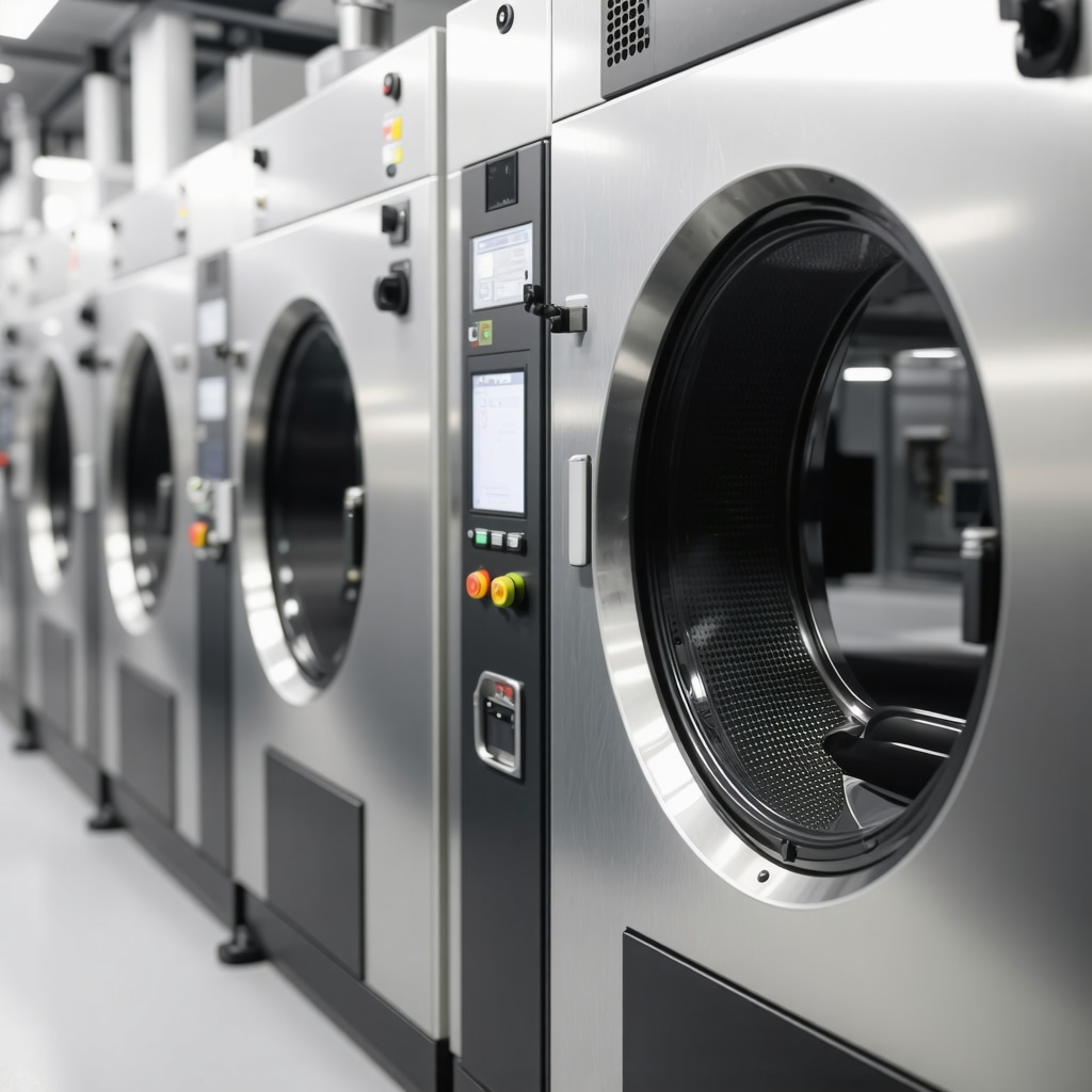 Eco dry cleaning machinery with digital controls and plant-based solvent containers in Tampa