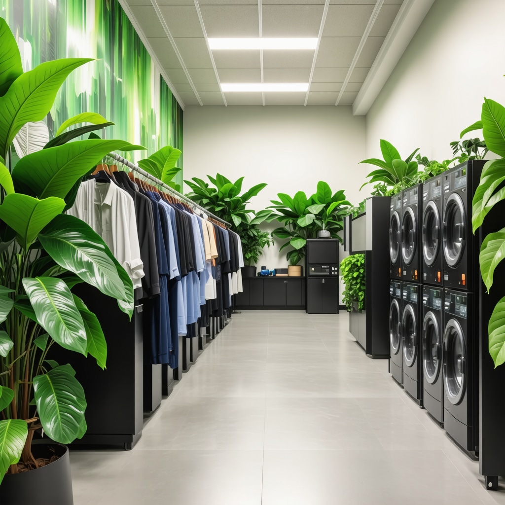 Modern eco-friendly dry cleaning facility featuring closed-loop solvent recovery and AI fabric diagnostics in Westchase