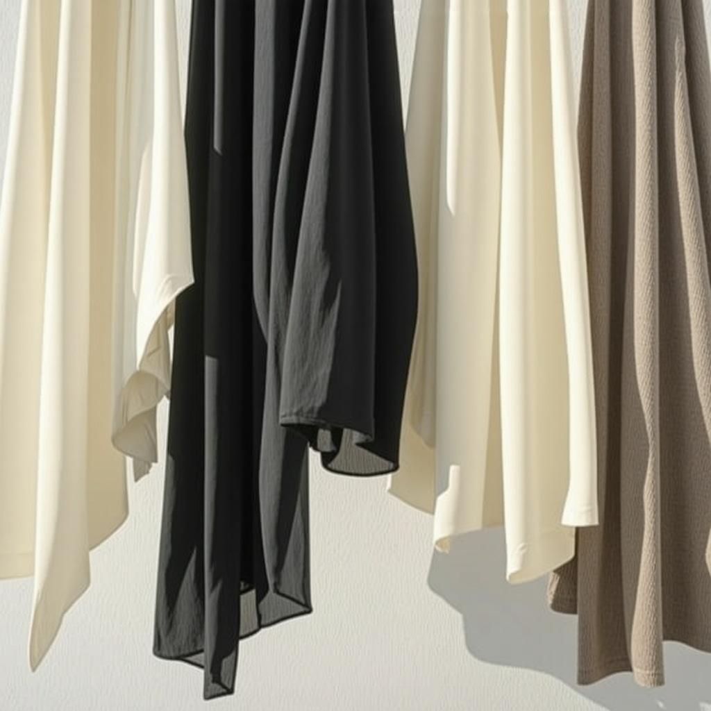 Delicate silk scarves and cashmere sweaters drying naturally in sunlight