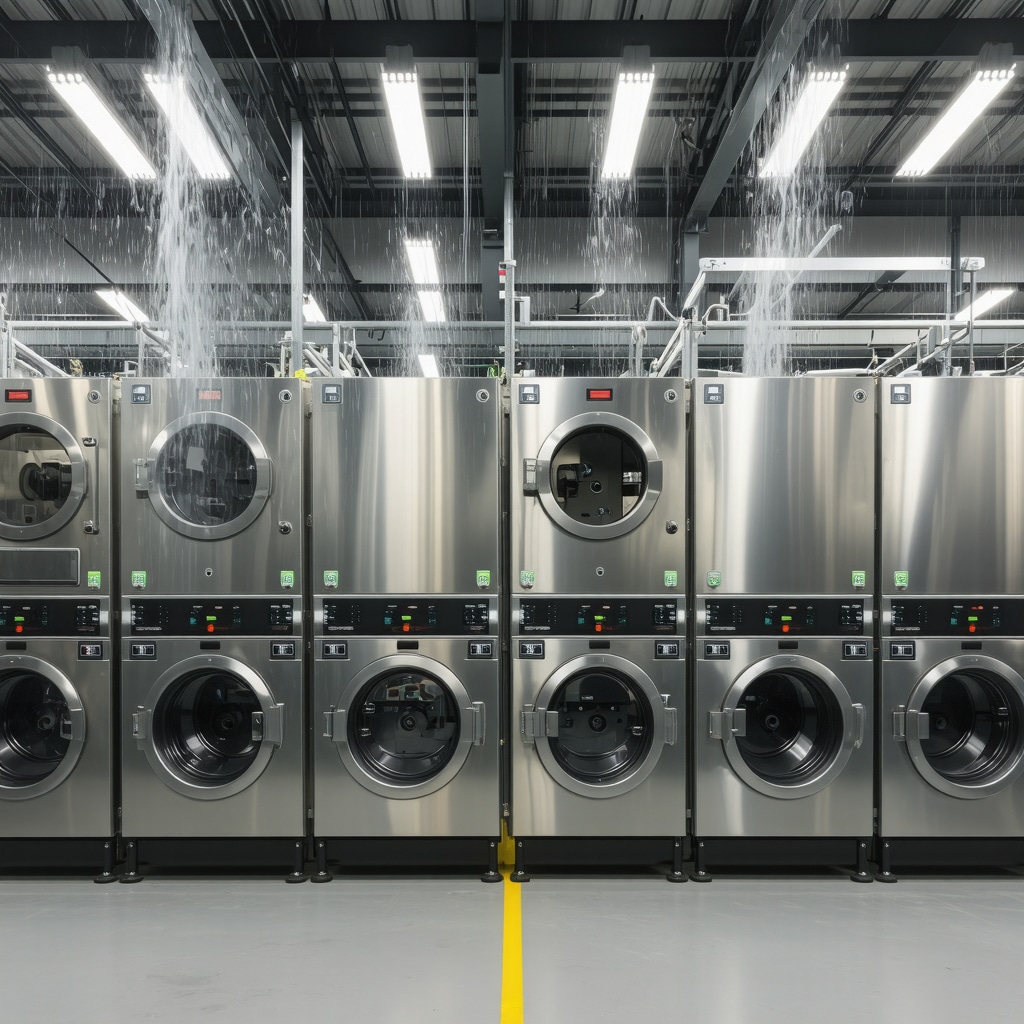 High-tech industrial laundry using organic solvents and closed-loop recovery systems