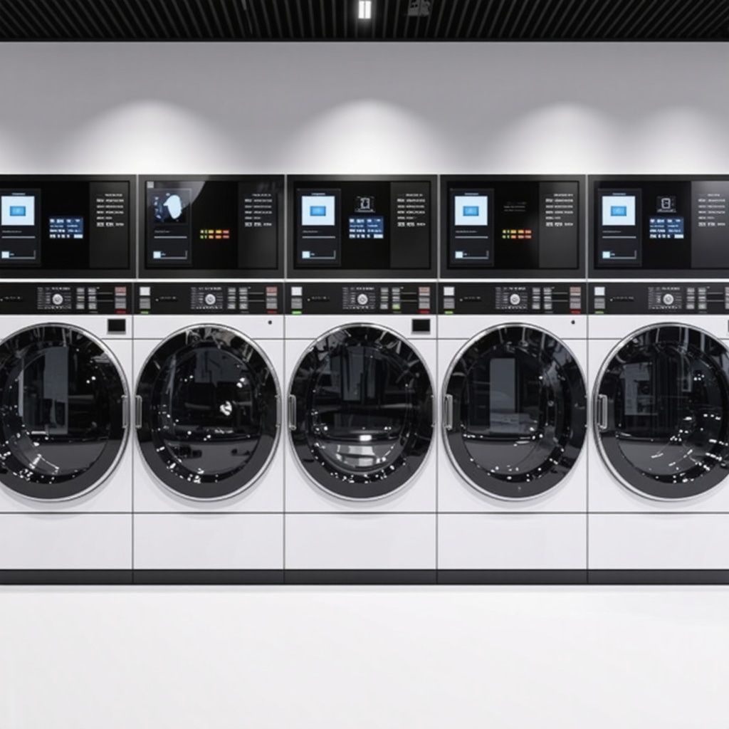 Modern sustainable dry cleaning equipment with organic solvents and digital controls