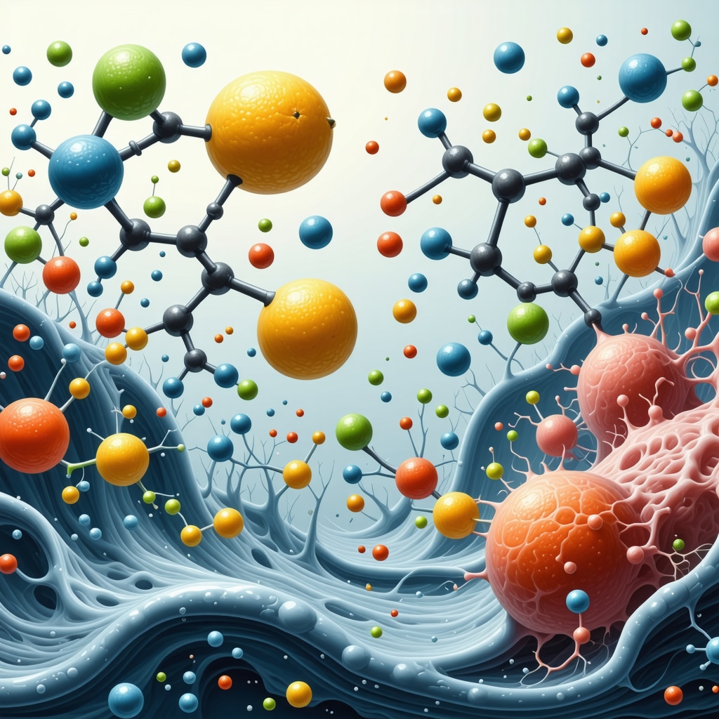 Scientific visualization of plant-based solvent molecules and enzymes interacting with fabric fibers for sustainable cleaning