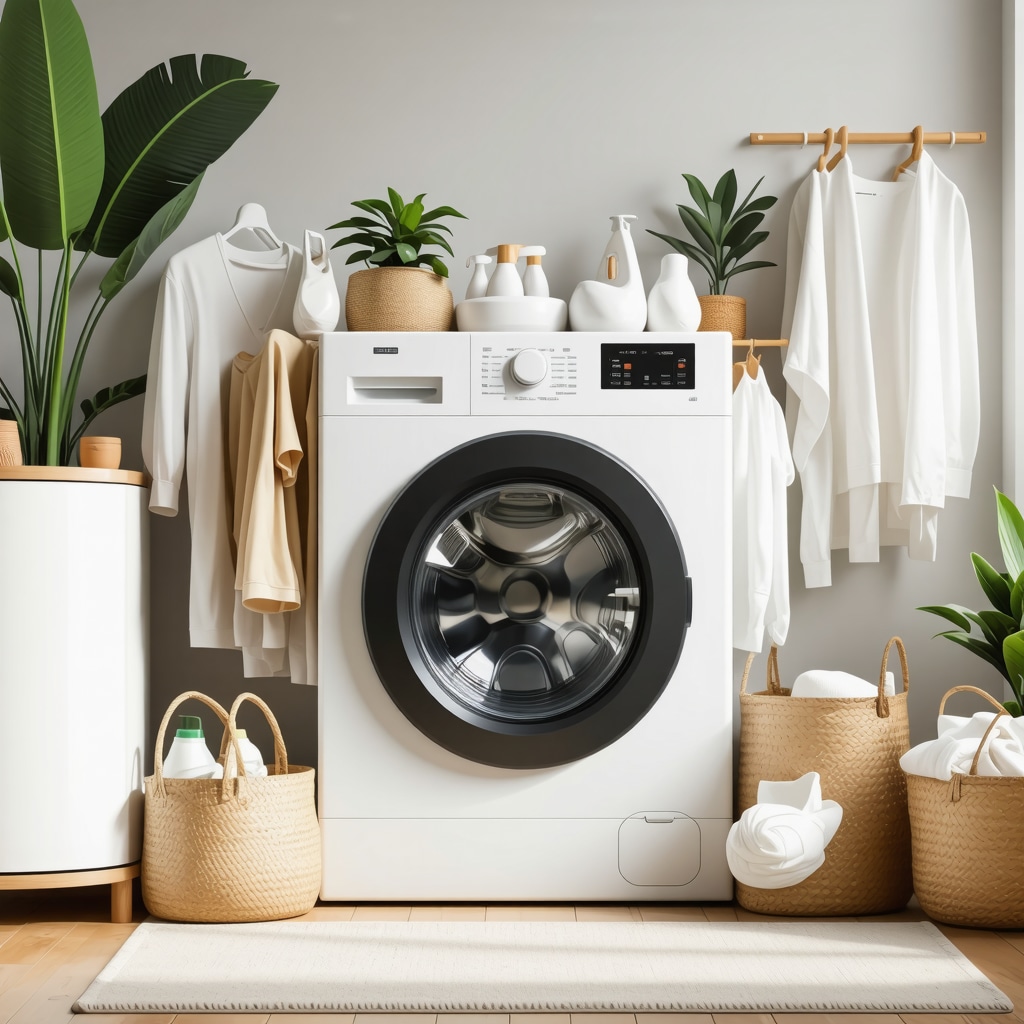 Smart washing machine with AI sensors cleaning delicate eco-friendly children's clothes