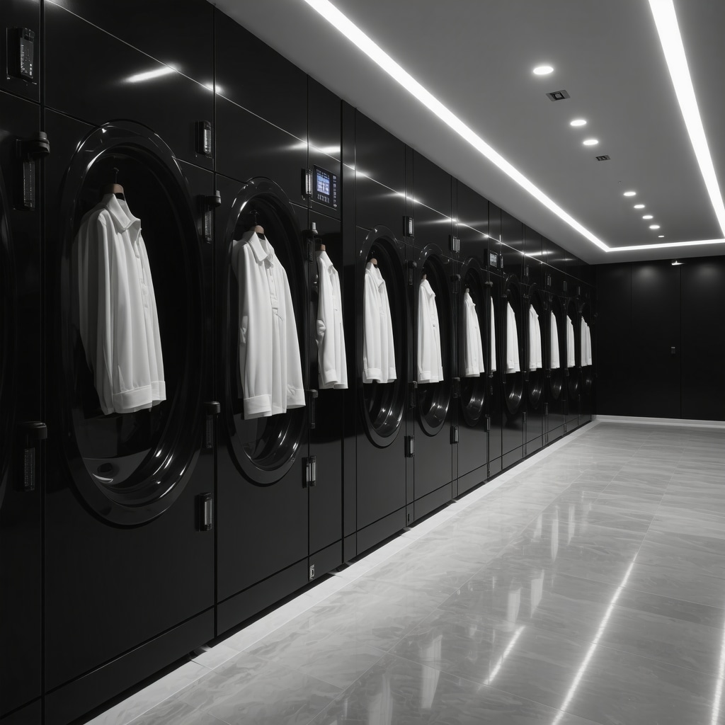 Modern dry cleaning facility using AI and enzymatic solutions for organic fabric care