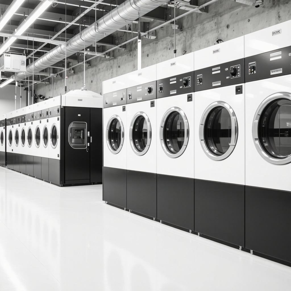 Modern eco-friendly dry cleaning machines using AI for solvent optimization in Tampa Bay