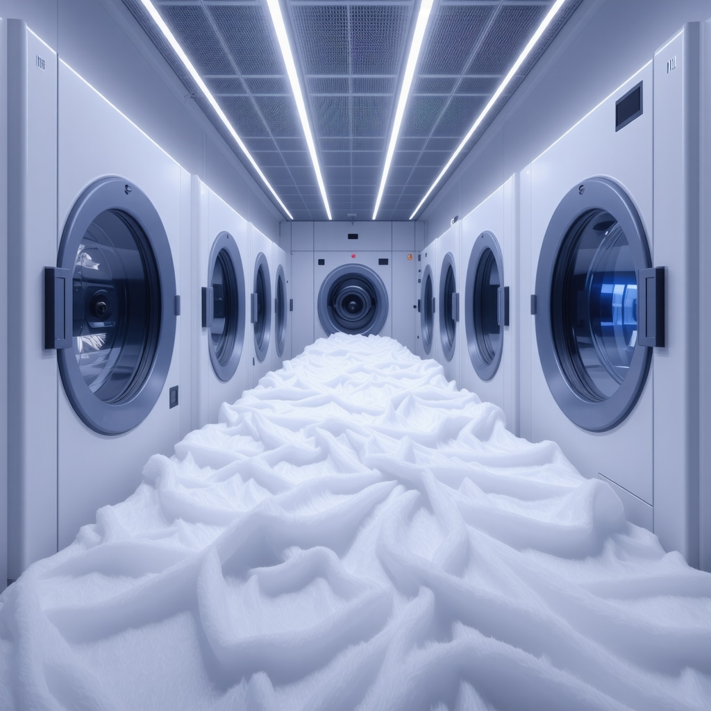Close-up of luxury eco dry cleaning machine with AI and IoT sensors processing delicate fabric