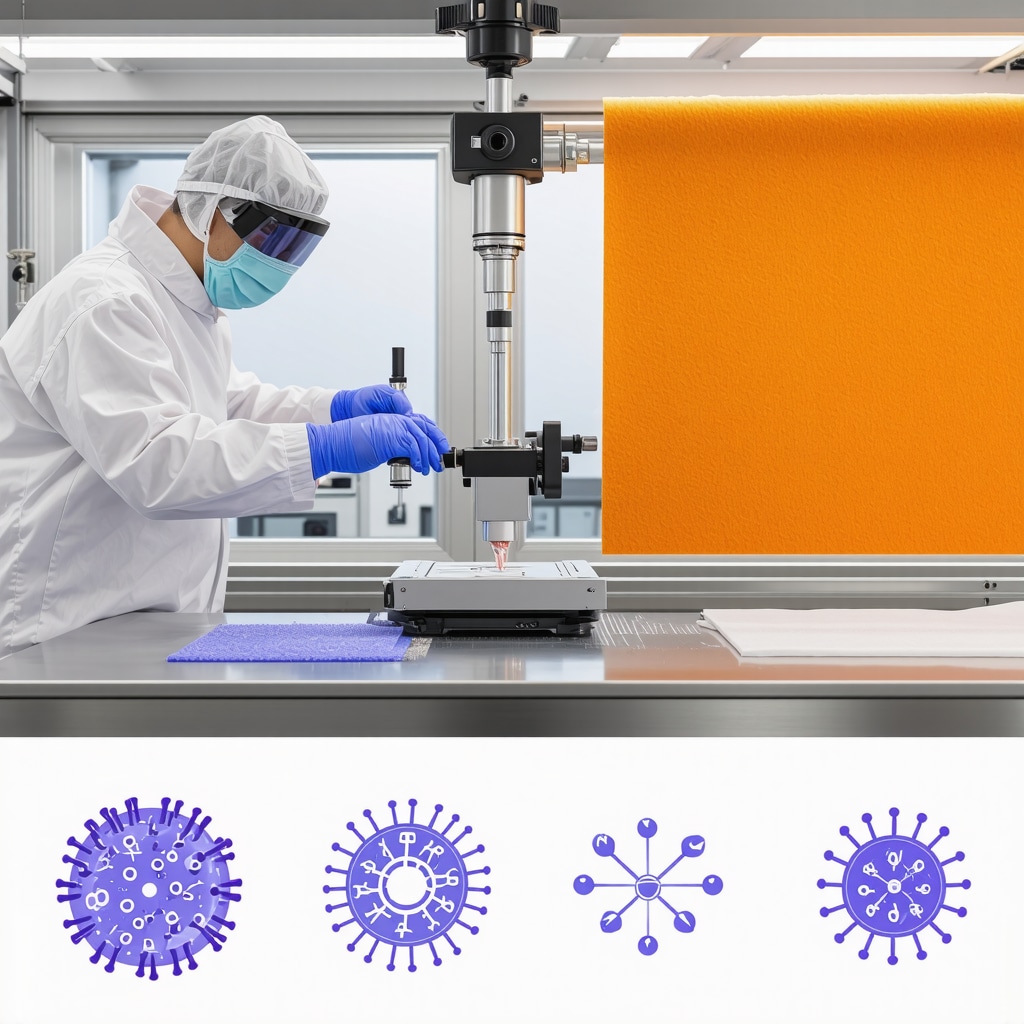 Laboratory with enzymatic and nanotechnology fabric cleaning processes and microbiome analysis graphics