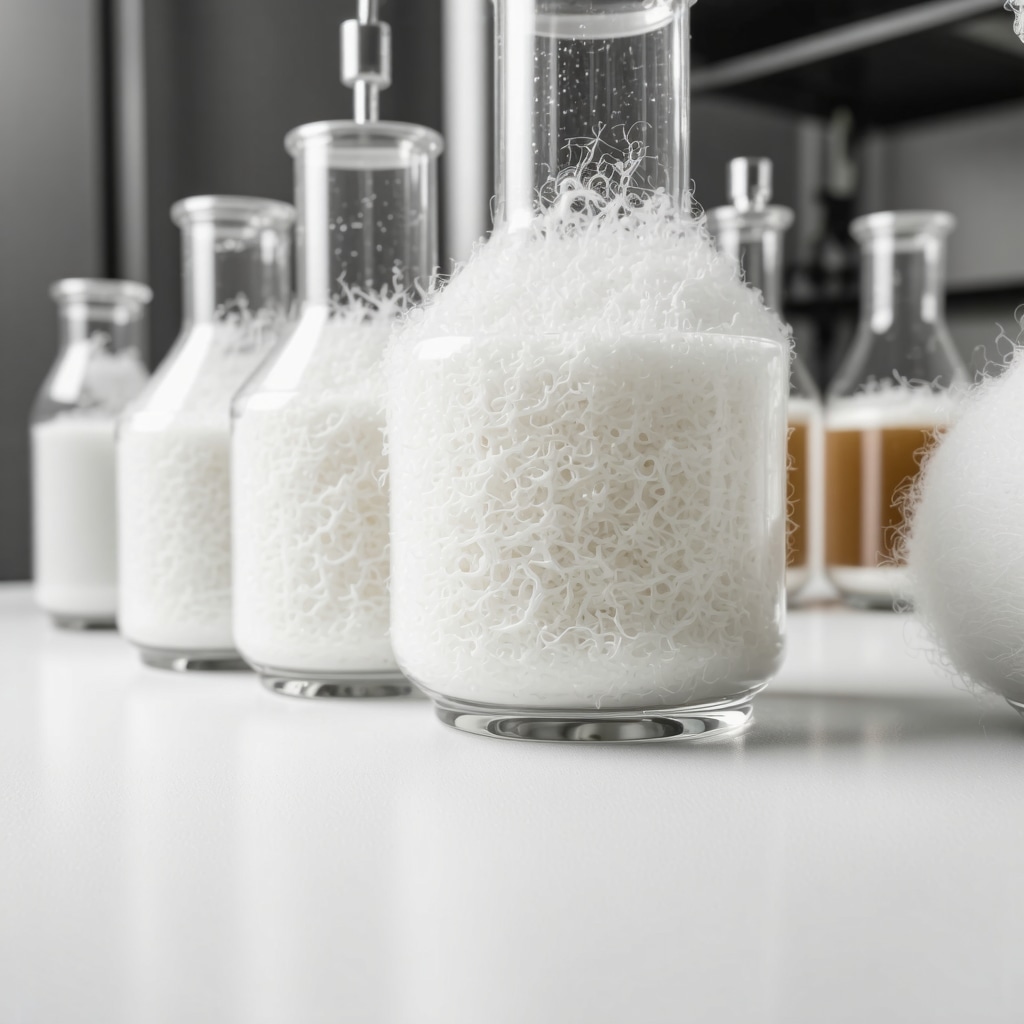 Laboratory scene illustrating enzymatic and plant-based solvent application in eco-friendly cashmere dry cleaning