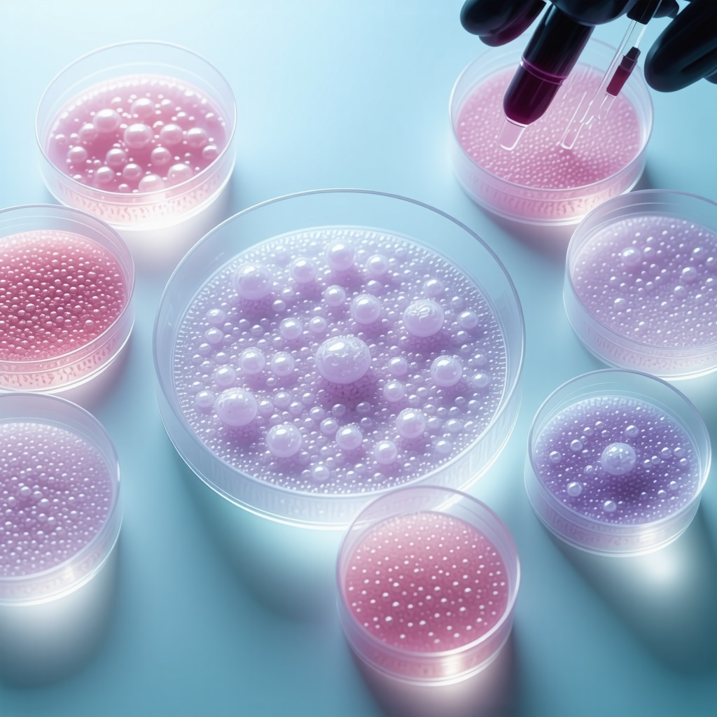 Laboratory scene with enzymatic cultures and smart textile samples for sustainable cashmere cleaning