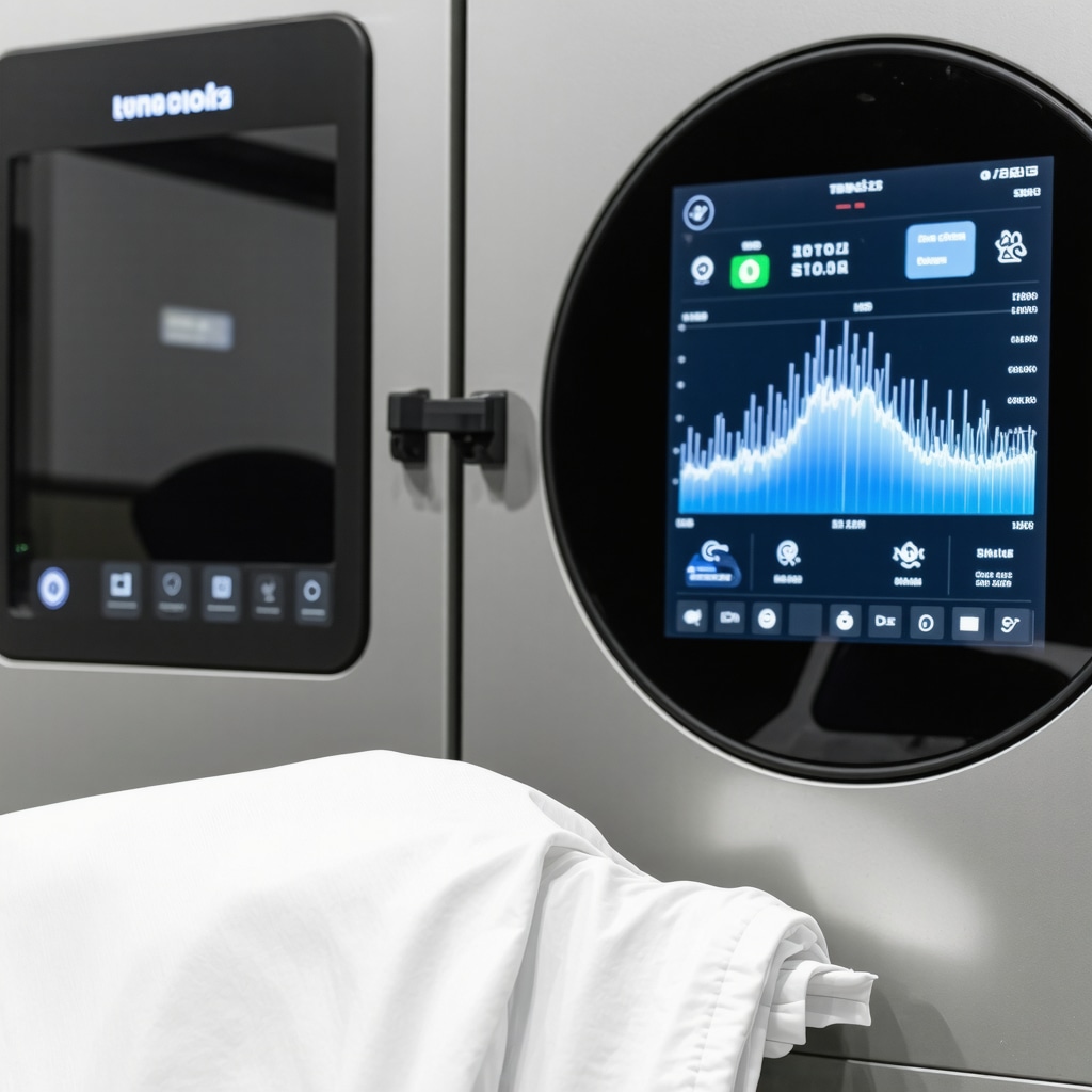 Eco dry cleaning machine using supercritical CO2 solvent with fabric care sensor data in sustainable facility