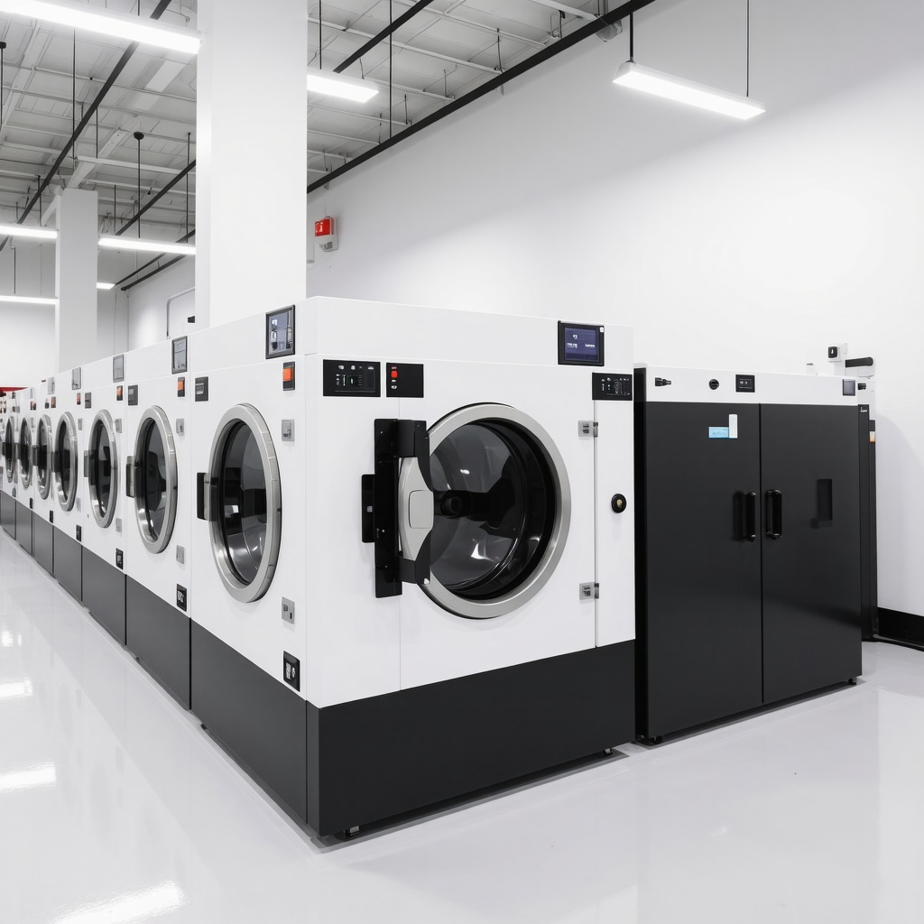 Modern sustainable dry cleaning facility in Tampa with energy-efficient machines and smart sensors