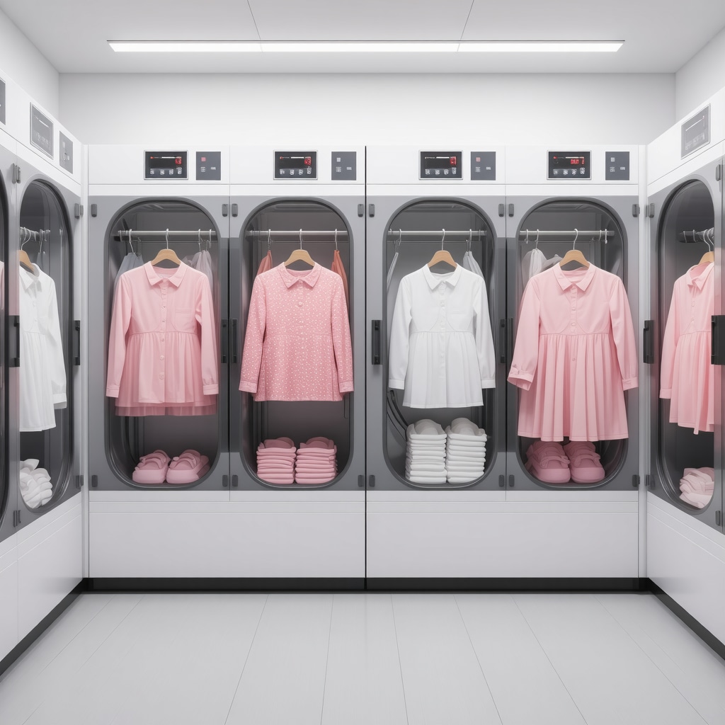 Enzymatic and UV-C sterilization technology used in eco-friendly dry cleaning of children's clothes
