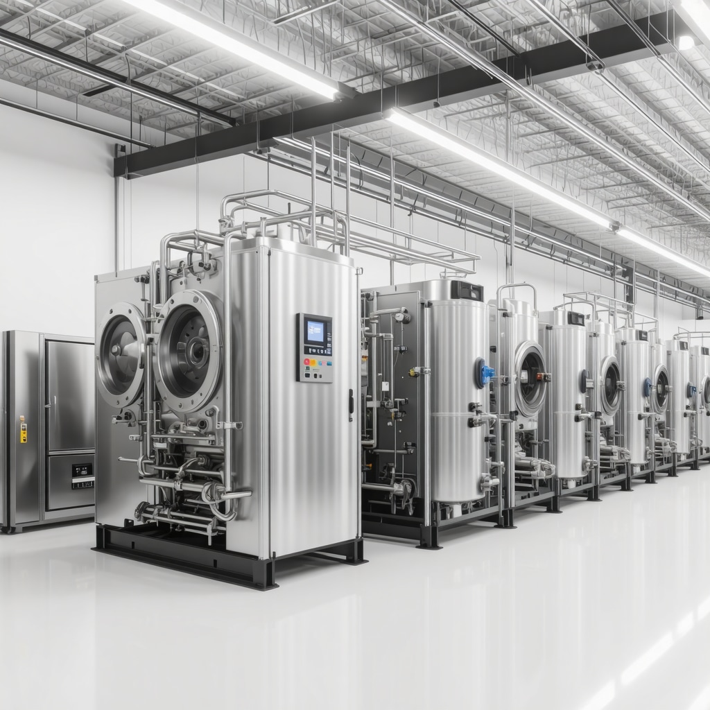 Industrial uniform cleaning setup featuring closed-loop solvent recovery and enzymatic cleaning technology for sustainable fabric care