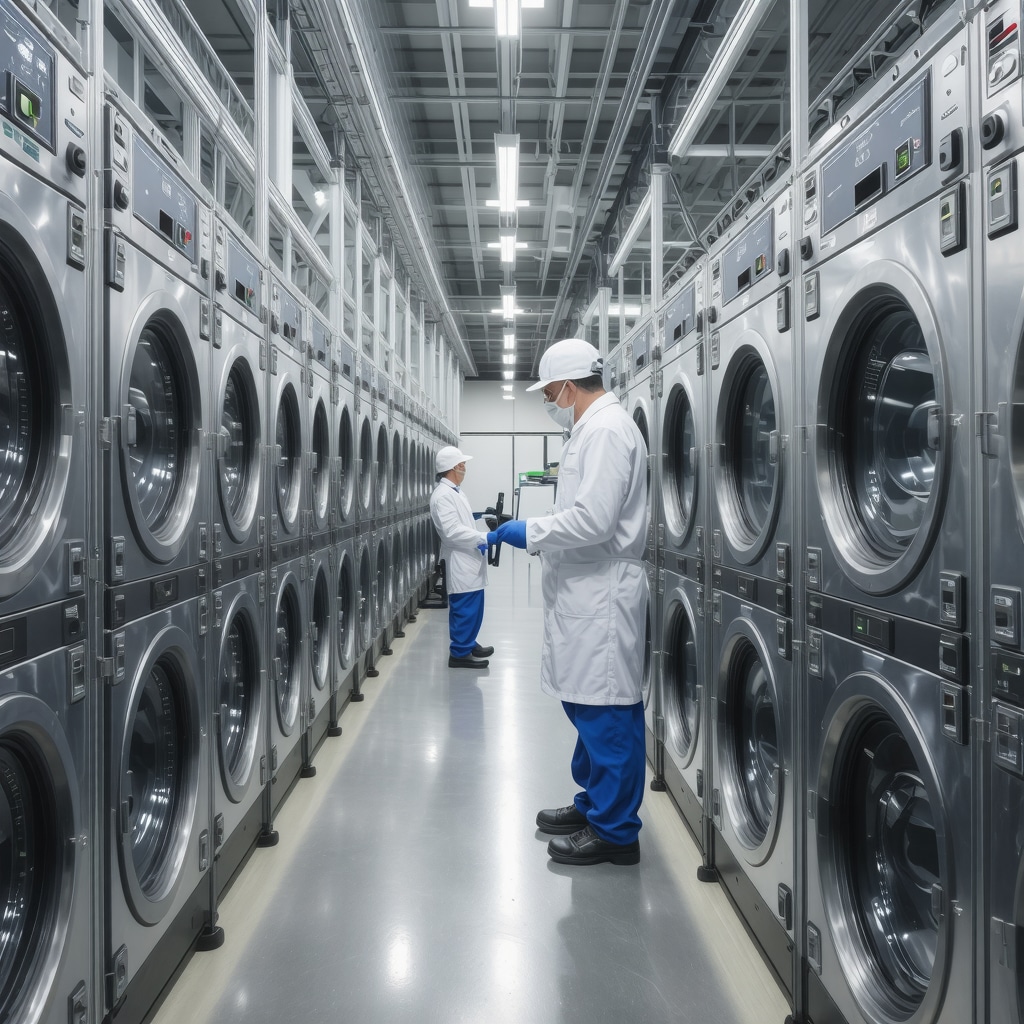 Industrial laundry facility using enzymatic and supercritical CO2 cleaning technologies for eco-friendly uniform care
