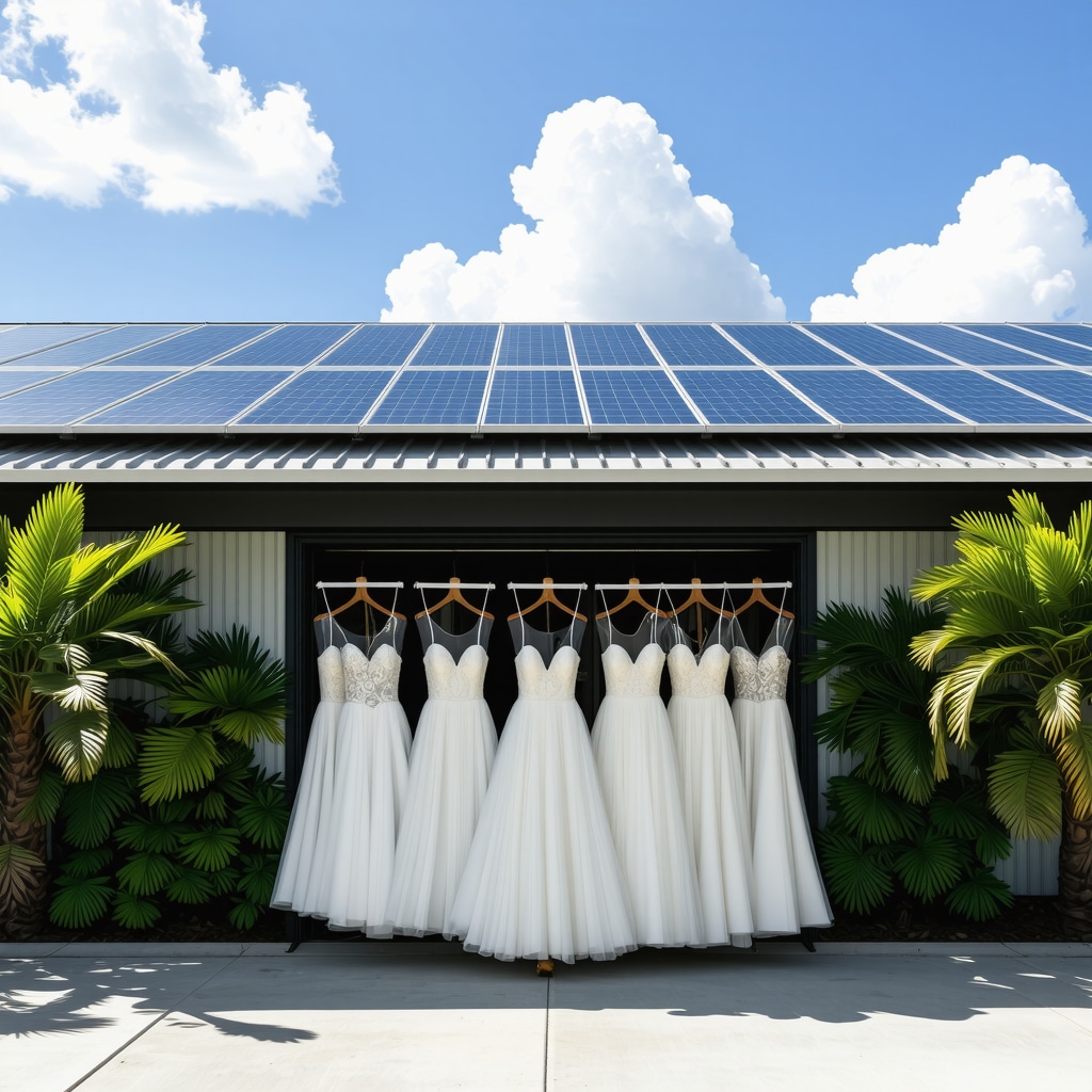 Eco-friendly wedding dress cleaning facility in Tampa featuring closed-loop solvent recovery and nanotechnology equipment with community workshop