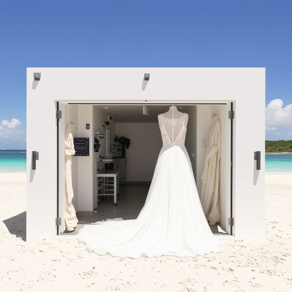 Laboratory showing enzymatic cleaning and digital environmental monitoring for wedding dresses in Crystal Beach