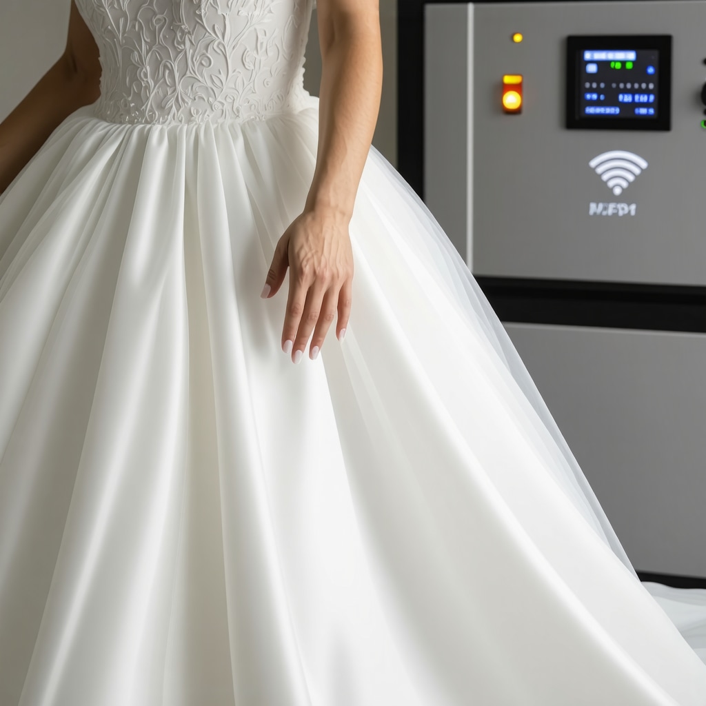 Eco-friendly cleaning of silk wedding dress with digital tracking and smart storage system