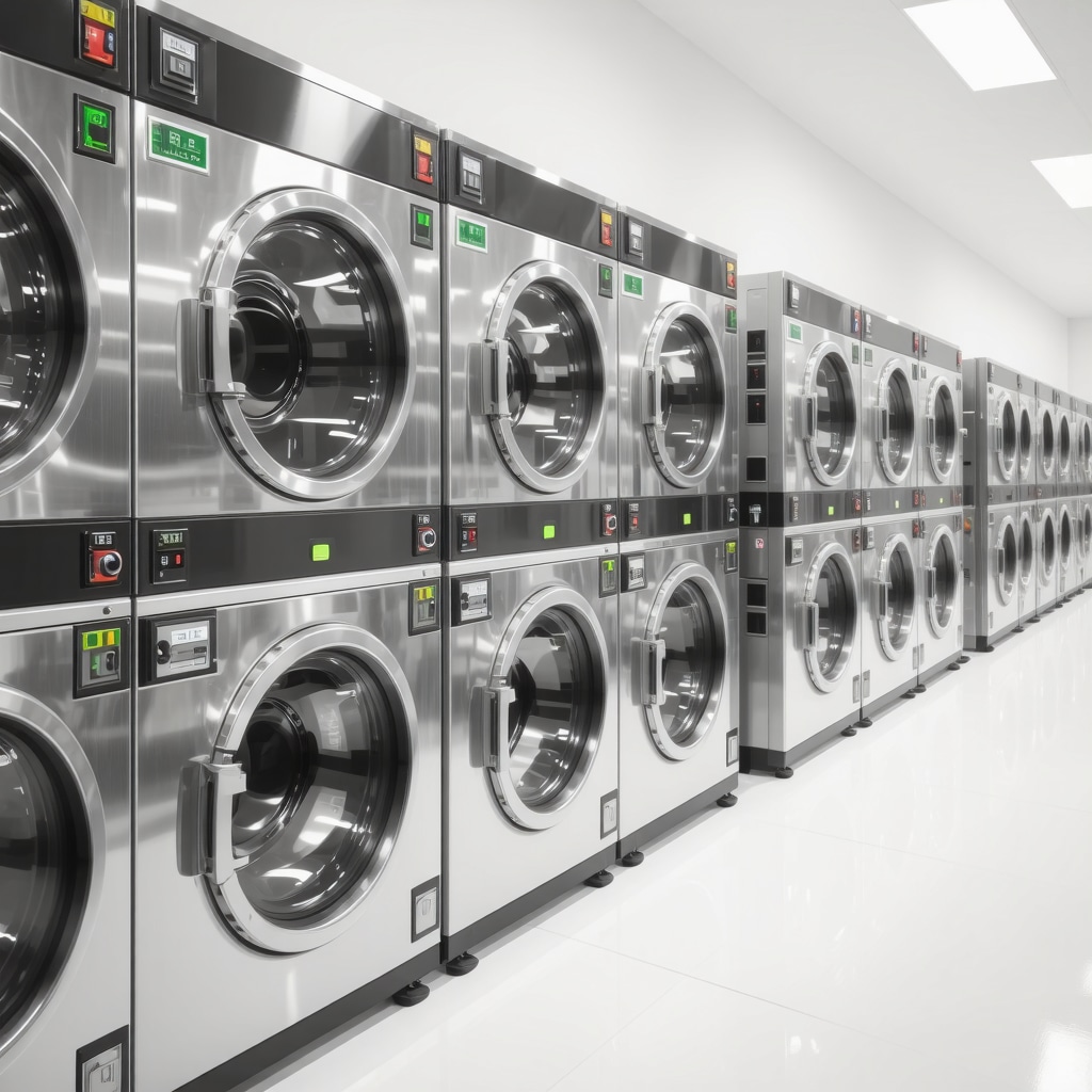 Modern eco laundry facility using plant-based solvents and precision cleaning machines