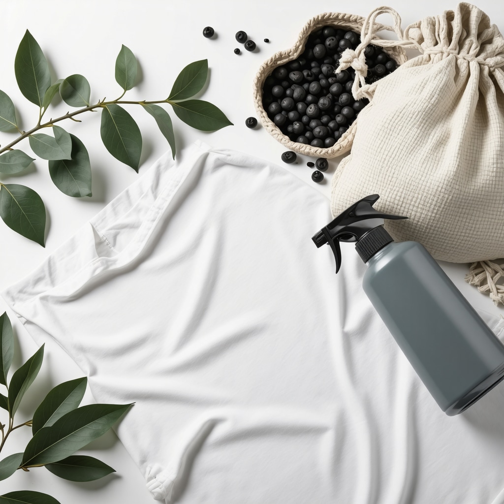 Organic cotton fabric receiving enzyme-based eco refresher spray treatment with natural storage elements