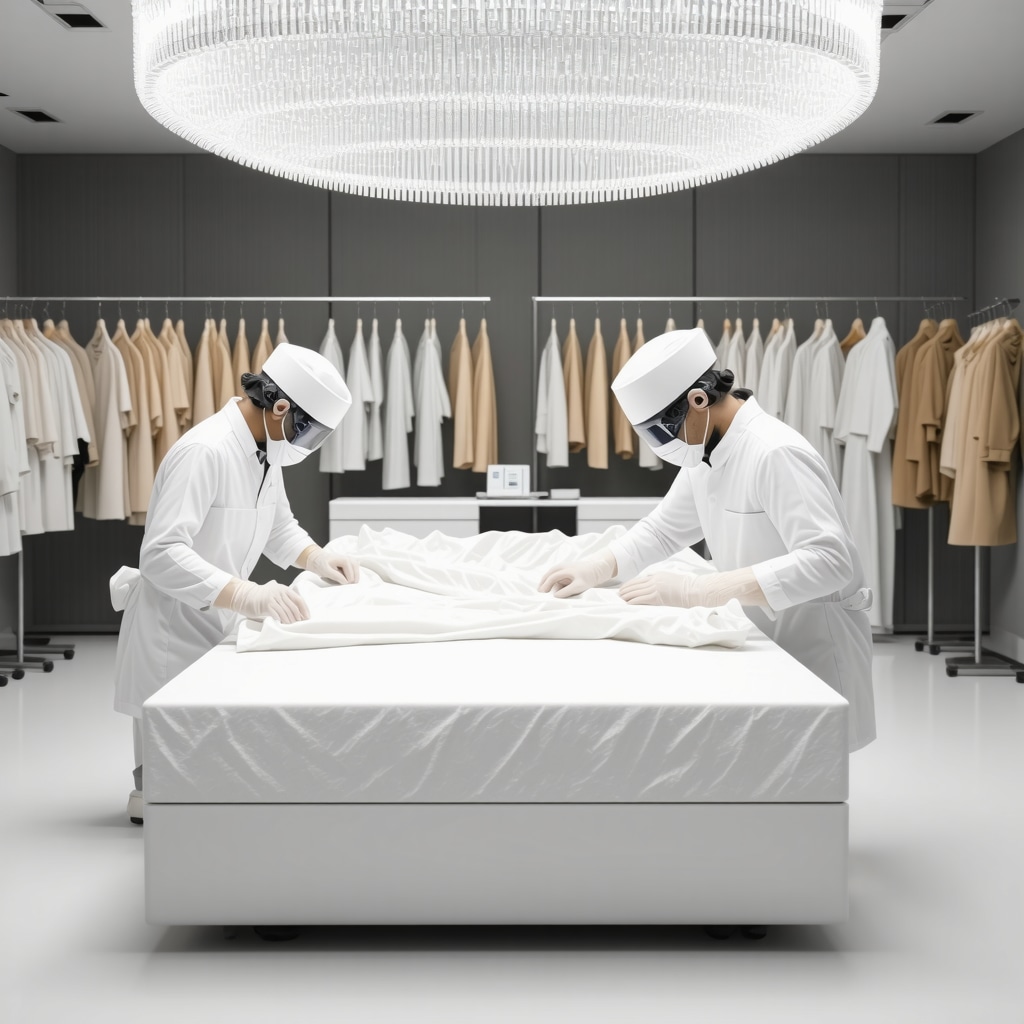 Modern eco dry cleaning lab with supercritical CO2 machines, AI fabric analysis, and restoration tools for luxury garments