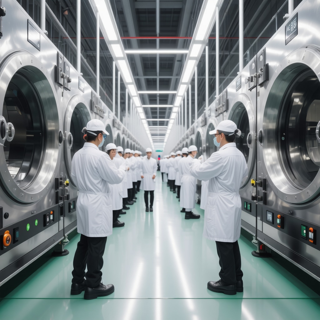 Industrial laundry facility using enzymatic and supercritical CO2 non-toxic cleaning technologies with employees managing process
