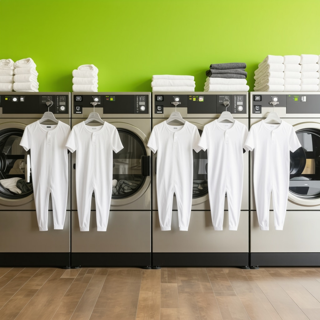 Modern dry cleaning equipment and eco-friendly staff handling baby clothes with organic solvents and enzyme-assisted cleaning in Odessa