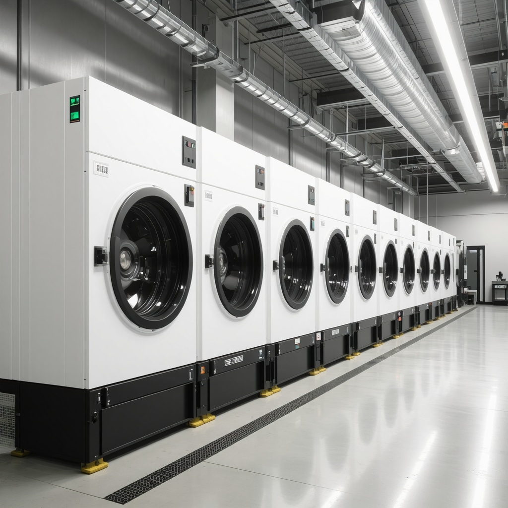 Green dry cleaning plant with advanced microfiber filtration and IoT solvent recovery equipment