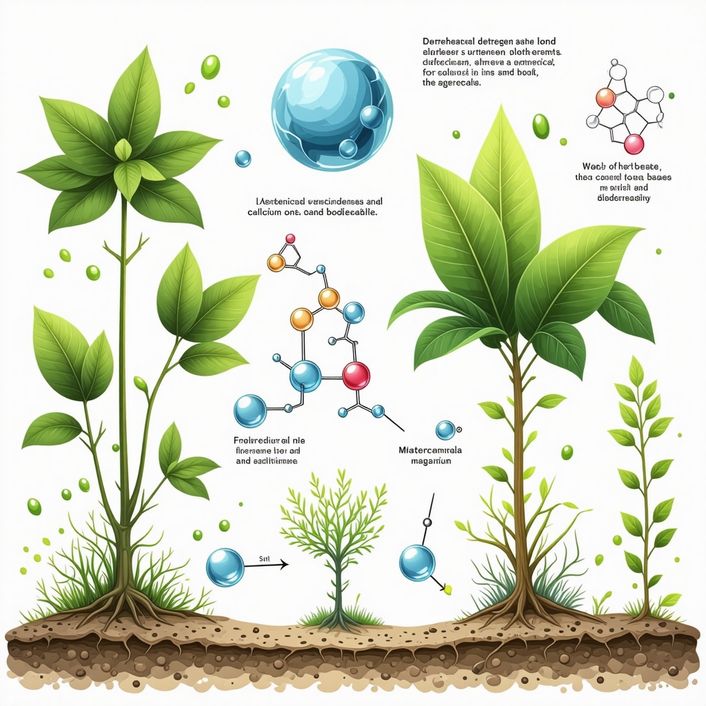 Infographic showing chelation of calcium and magnesium ions by natural chelating agents in plant-based detergents