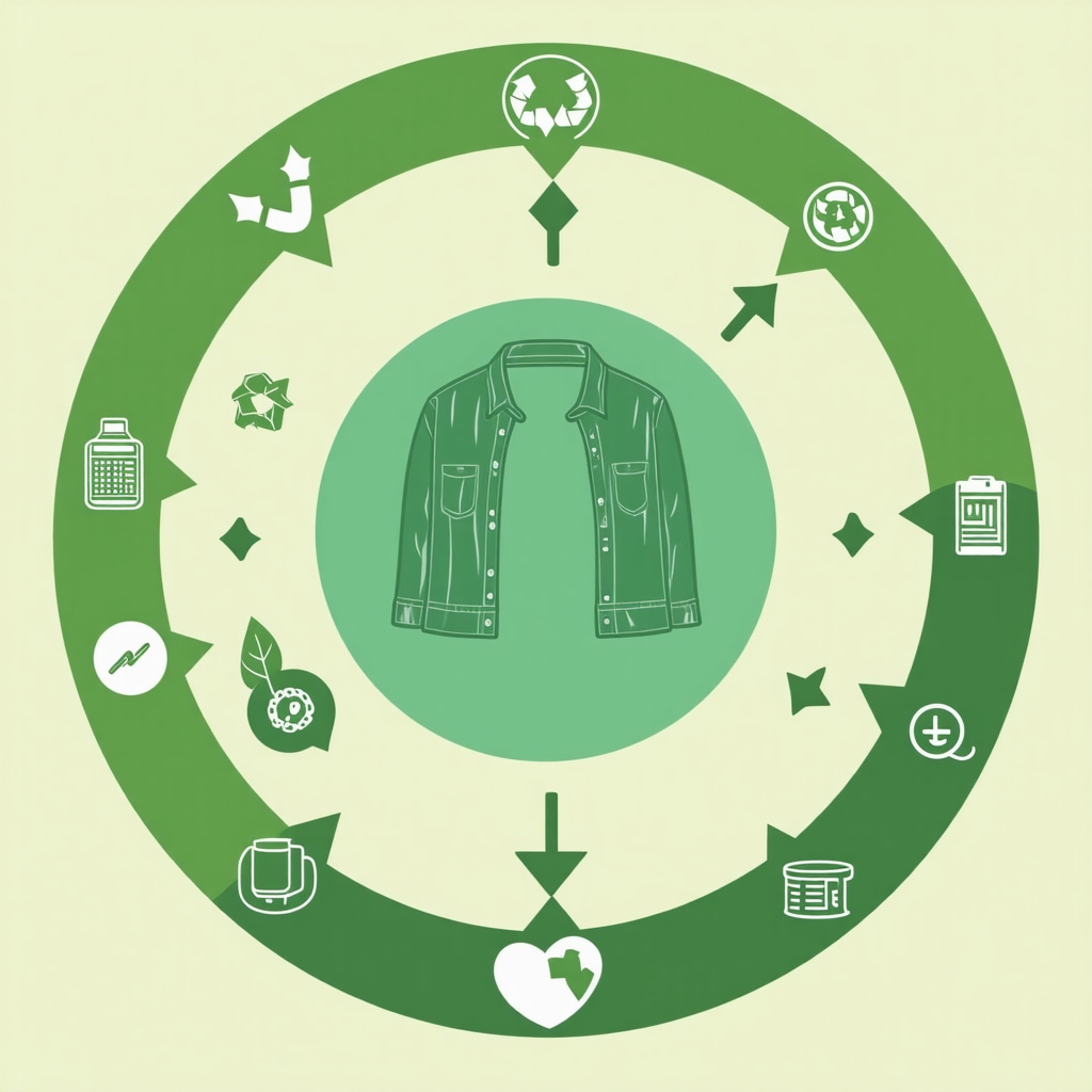 Diagram illustrating circular economy principles applied to eco garment care including solvent recovery and collaboration