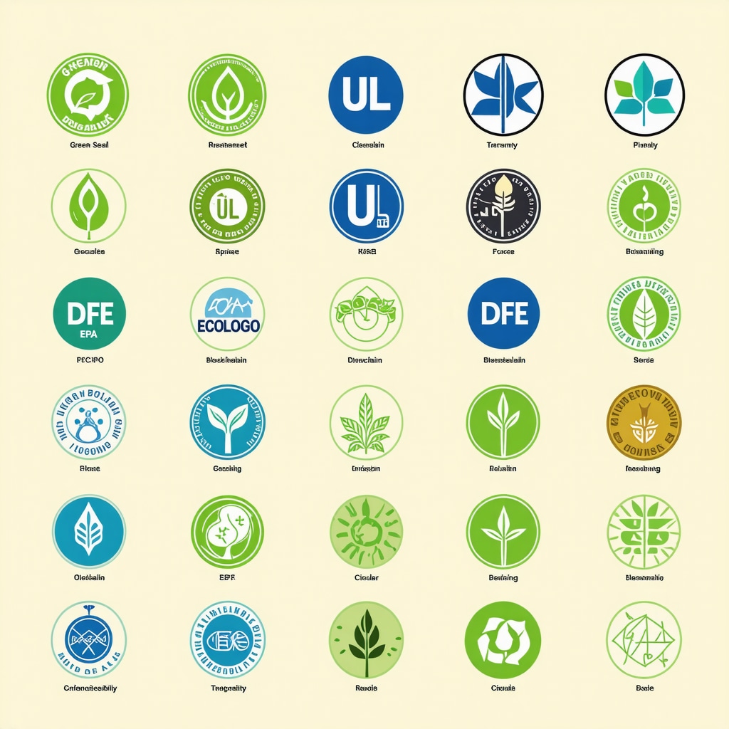 Infographic illustrating eco-certifications, blockchain traceability, and circular economy principles in sustainable dry cleaning