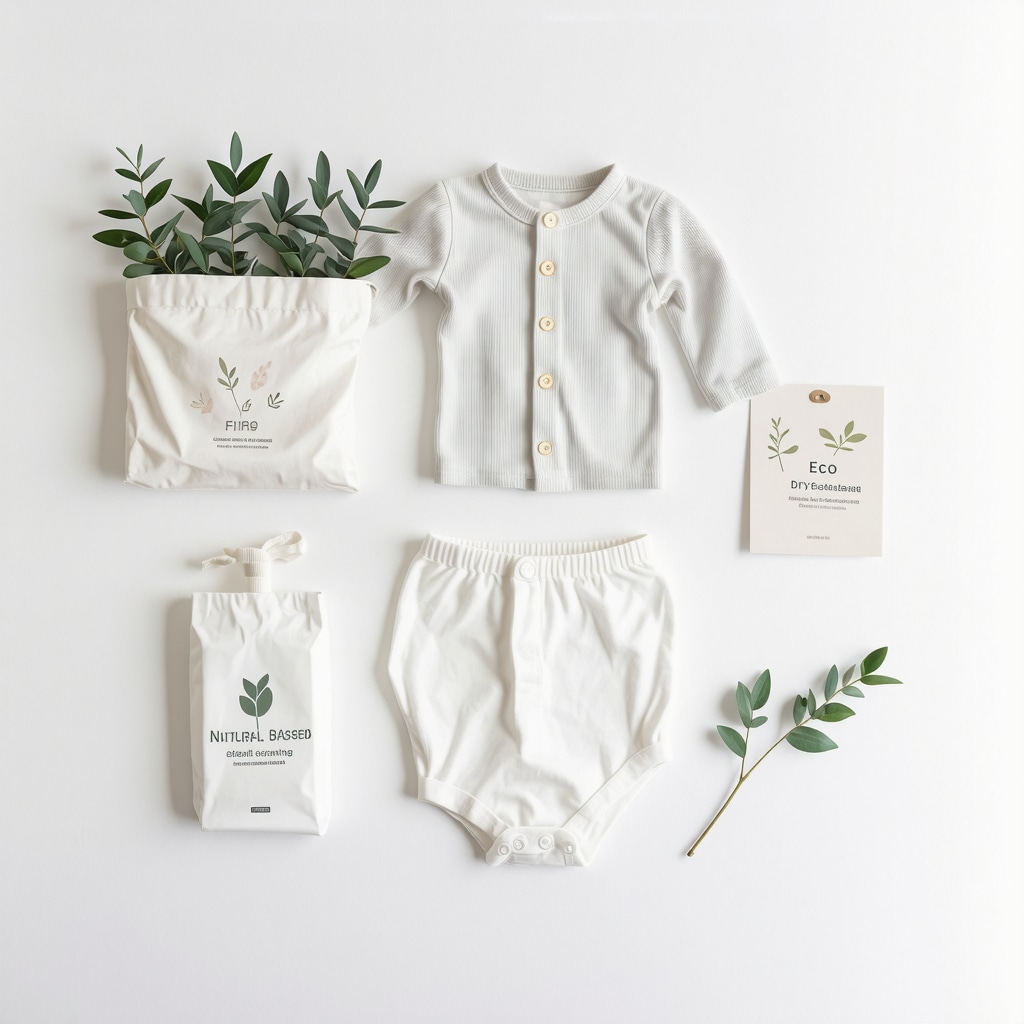 Soft baby clothes and biodegradable packaging symbolizing hypoallergenic and eco-friendly dry cleaning in Tampa