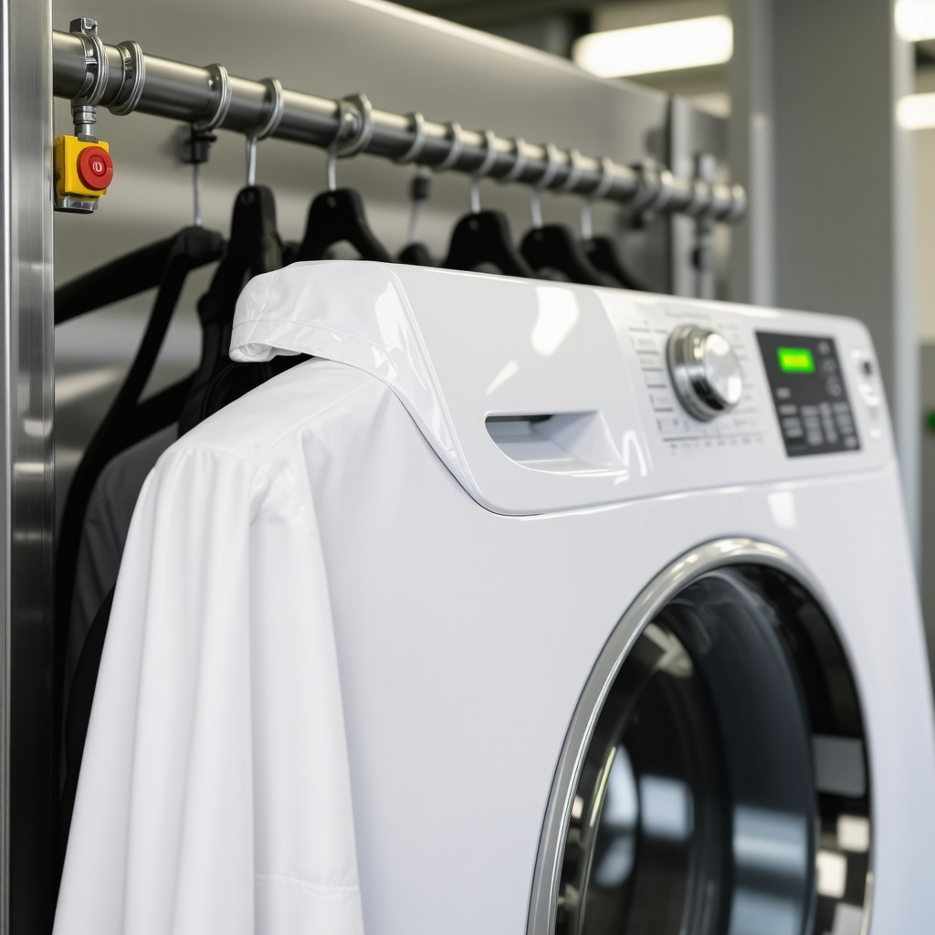 Modern eco dry cleaning machinery utilizing plant-based solvents and artificial intelligence for sustainable fabric care