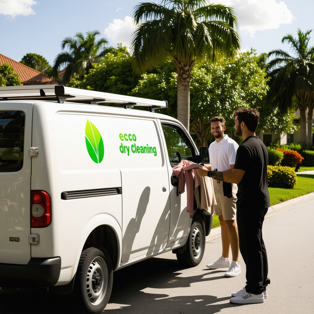 Eco-friendly dry cleaning pickup van servicing Palm Harbor homes