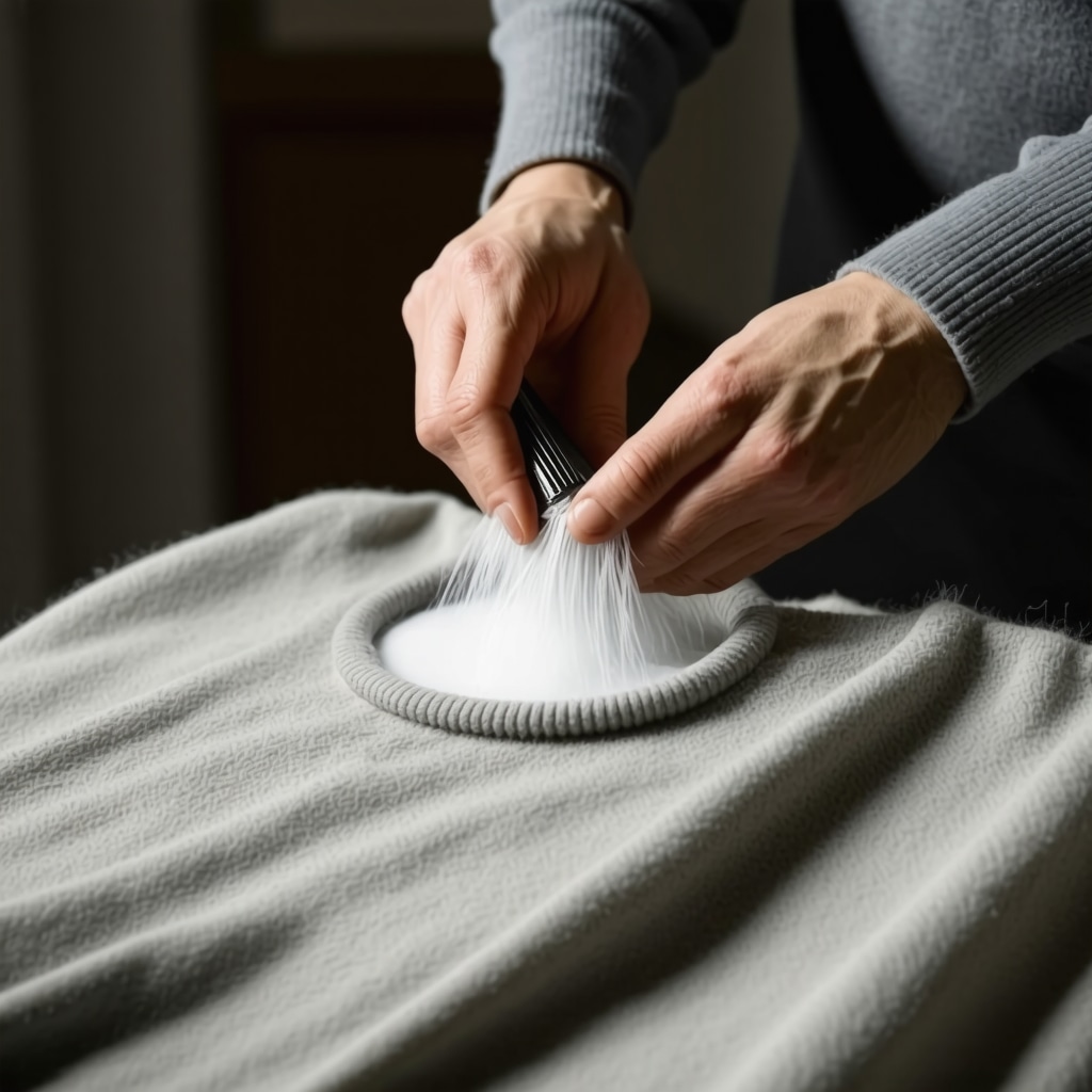 Close-up image showing eco-friendly dry cleaning process on a soft cashmere sweater preserving its texture