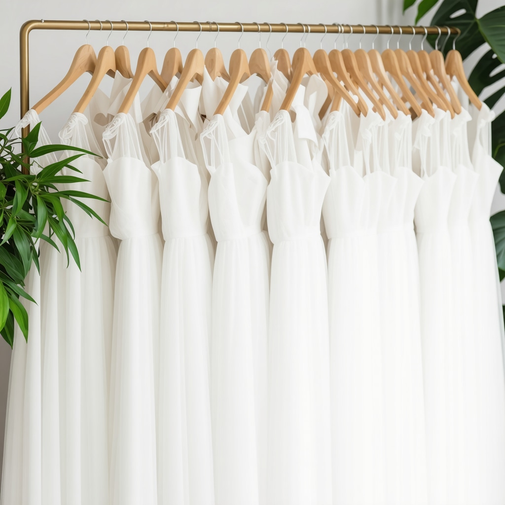 Delicate wedding dresses and tuxedos being cleaned with plant-based solvents in an eco-friendly luxury dry cleaning facility