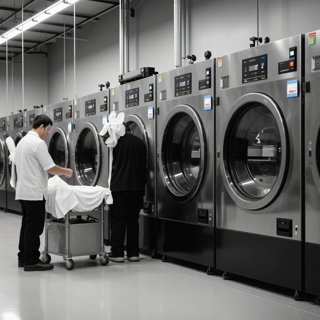 Technicians operating plant-based solvent dry cleaning machines with digital controls and delicate fabrics in Odessa, Florida