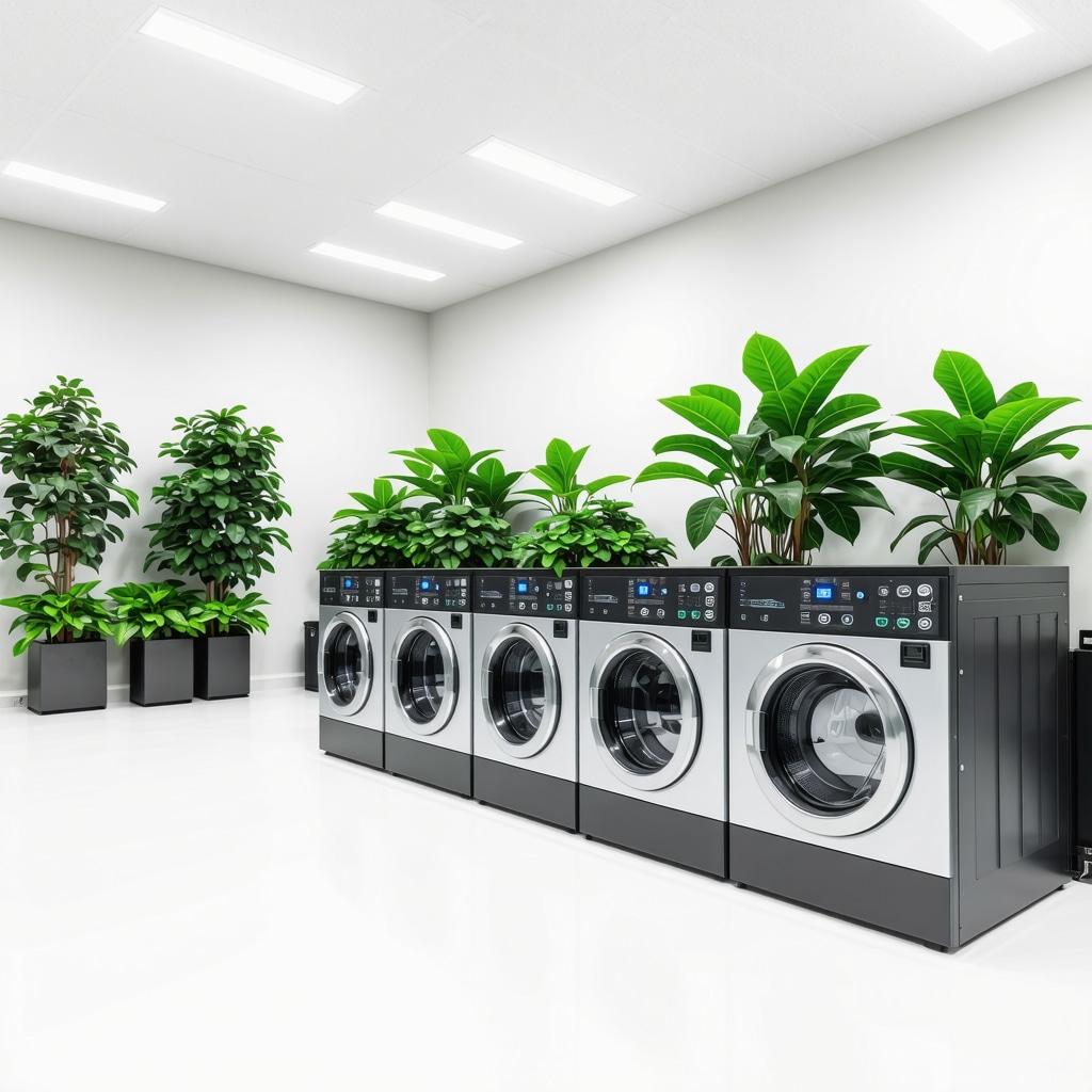 Interior of Tampa eco-friendly dry cleaning facility with solvent recovery technology and AI monitoring
