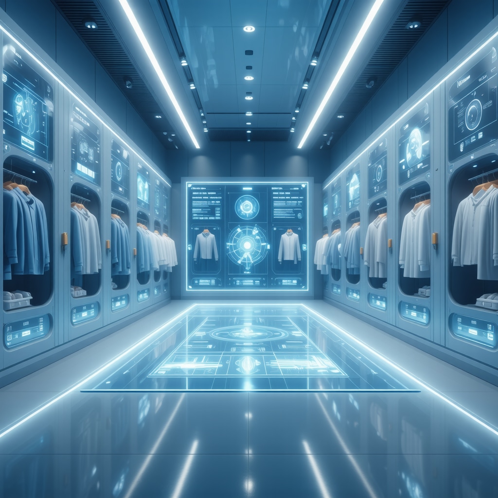 High-tech dry cleaning setup showcasing AI and blockchain technology for sustainable fabric care