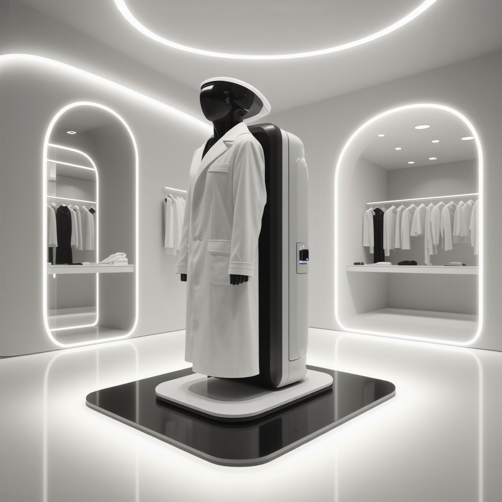 Advanced luxury fabric care lab featuring nanotechnology and AI-driven diagnostics for sustainable cleaning