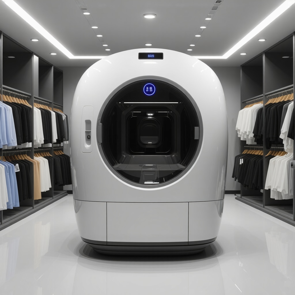 Lab scene with advanced biopolymer solvents and AI-driven fabric care equipment