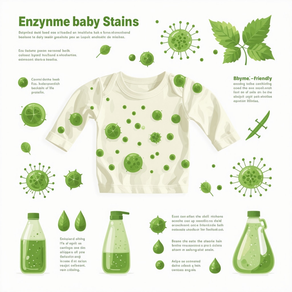 Infographic showing enzyme action in eco-friendly cleaning of baby clothes