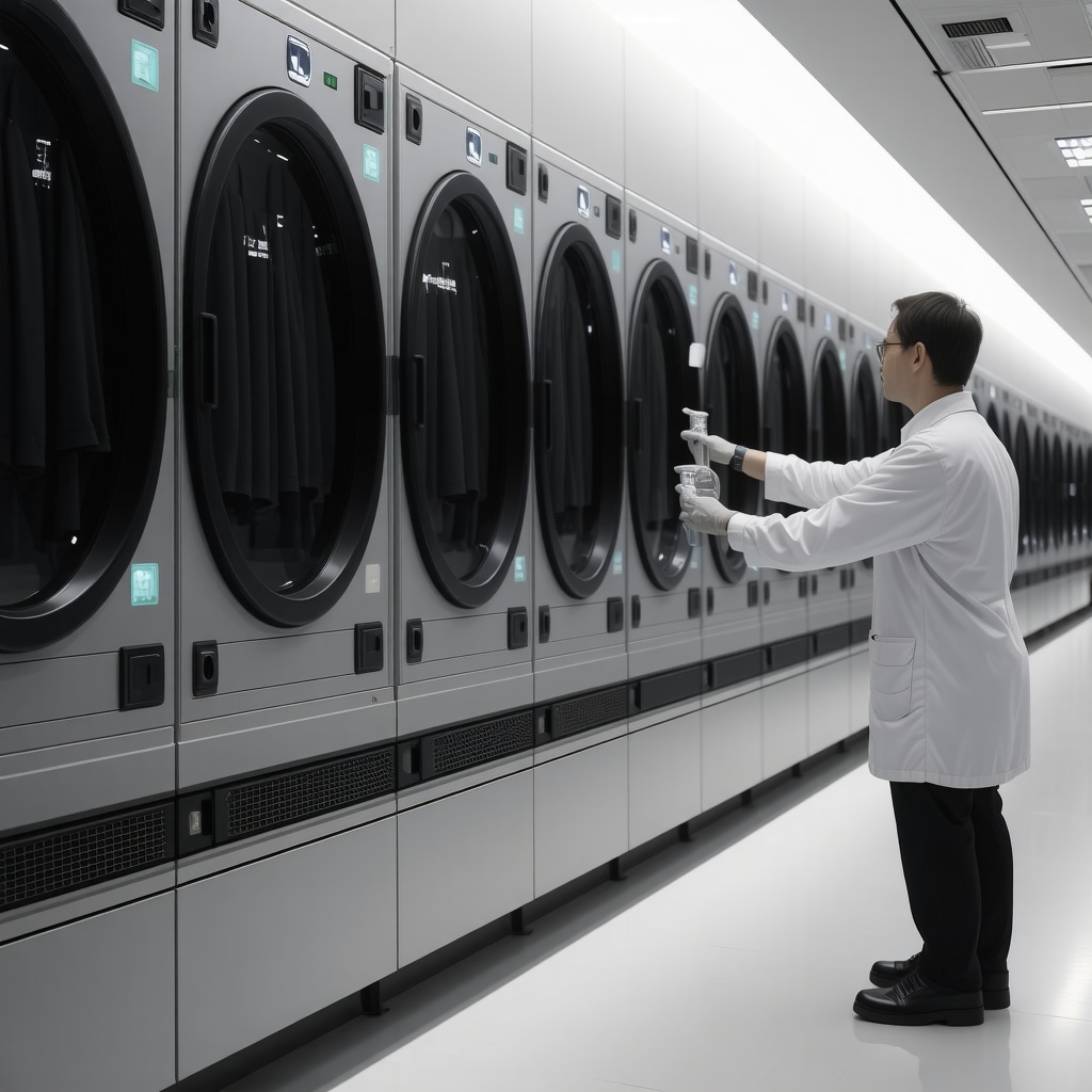 Eco-friendly dry cleaning lab with enzymatic and nanotech cleaning processes for delicate fabrics