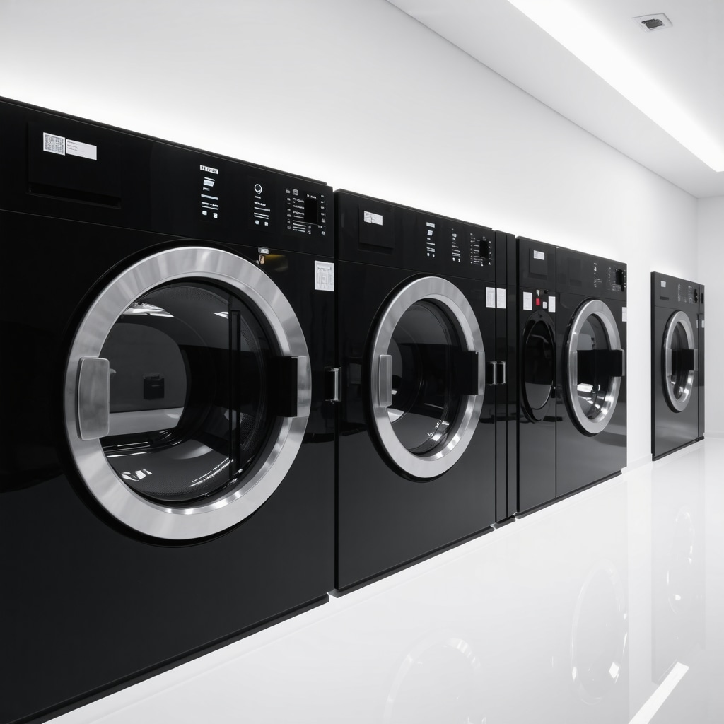 Eco dry cleaning facility featuring IoT sensors and AI systems optimizing solvent usage and fabric care
