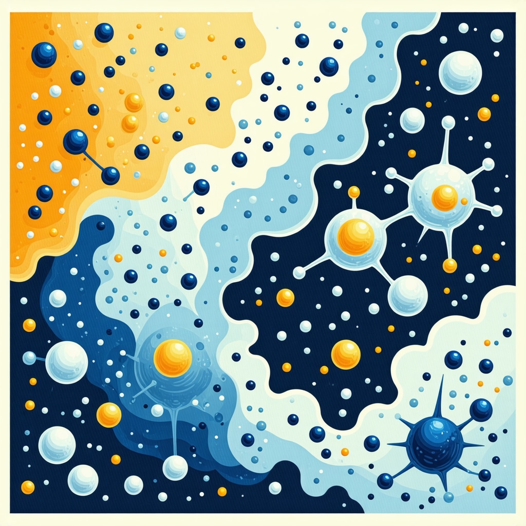Diagram showing organic solvent molecules and enzymes interacting with fabric stains in eco-friendly dry cleaning