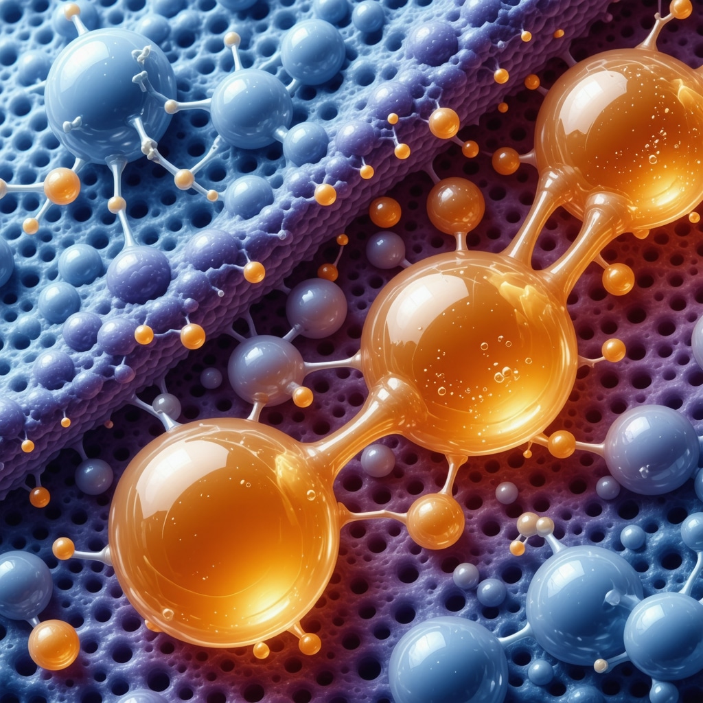 Illustration of tallow fatty acids forming micelles on fabric fibers with sustainability icons