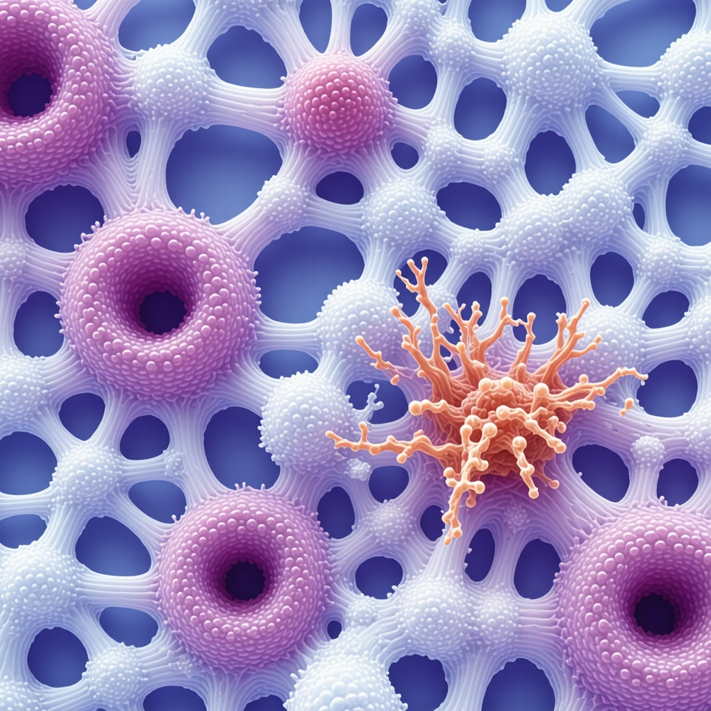 Microscopic view of enzymatic stain remover with nanocarriers interacting with fabric fibers