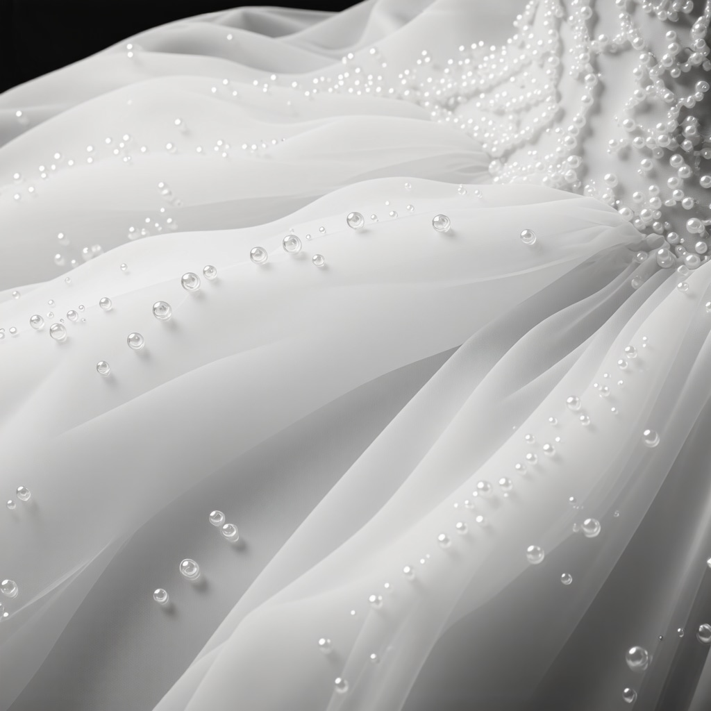 Visualization of nanoscale protective coatings and enzymatic cleaning on delicate wedding dress fabric