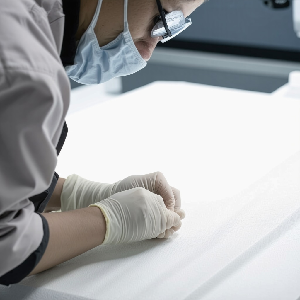 Technician applying nanotechnology-based cleaning to delicate specialty garments in a lab