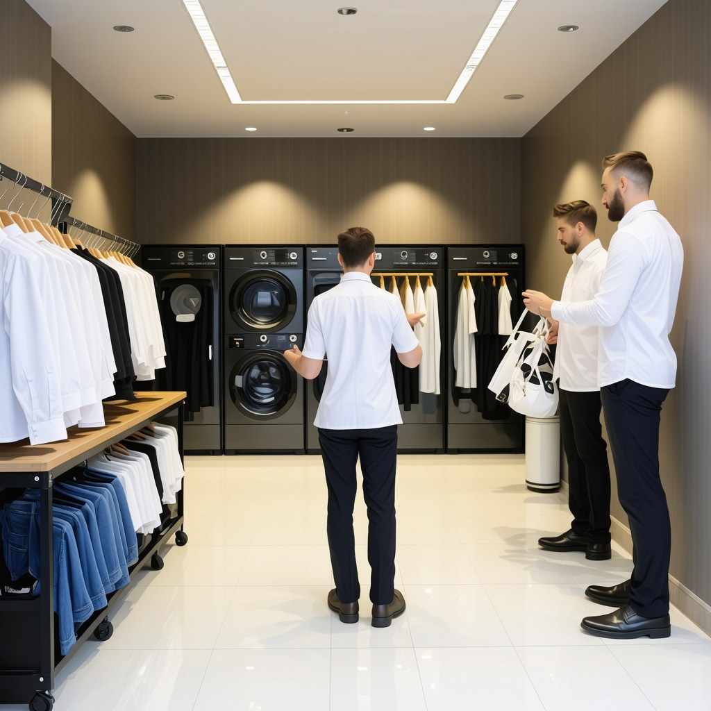 Technicians operating advanced odorless dry cleaning machines in a clean eco-friendly facility in Odessa