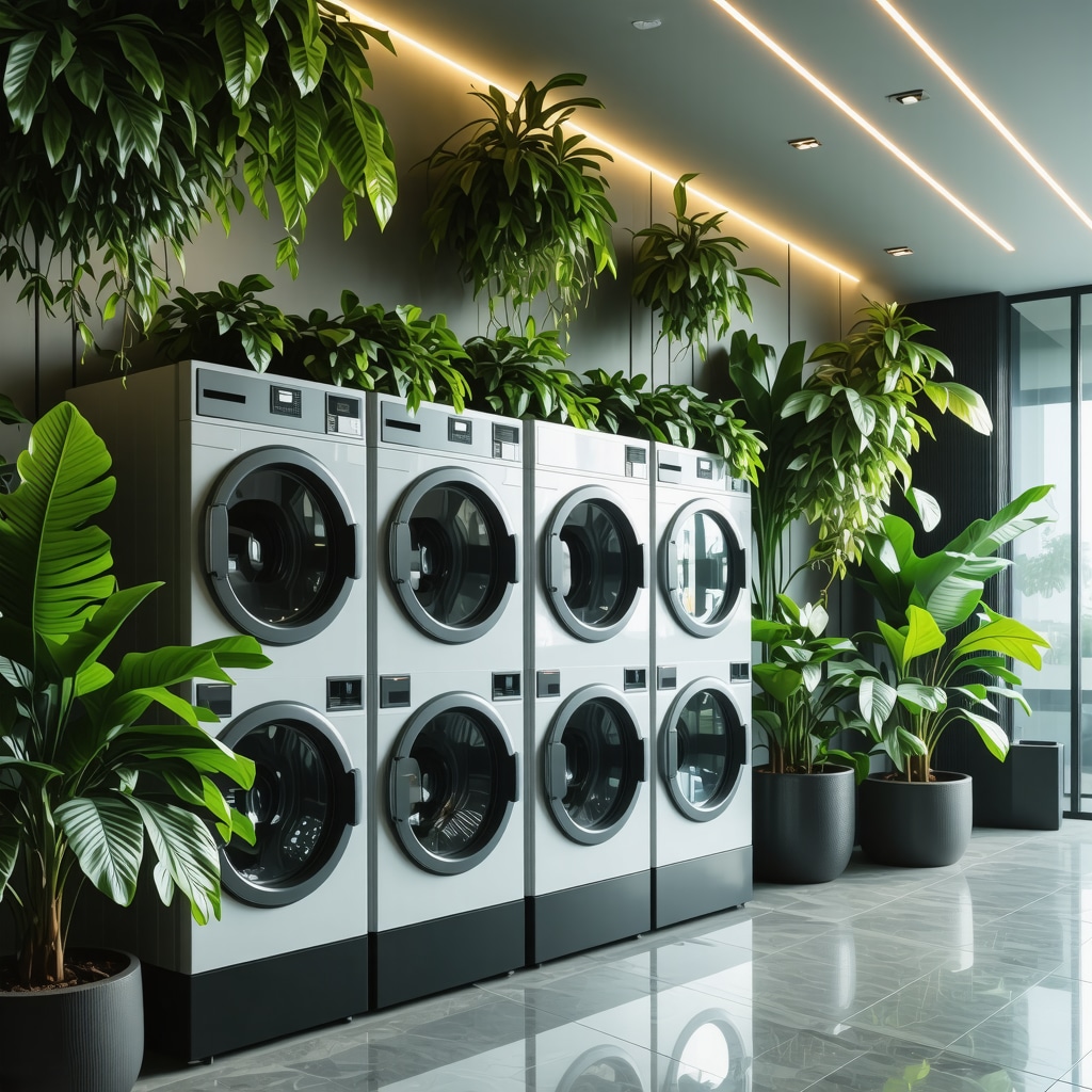 Eco-friendly dry cleaning facility with smart sensors and enzymatic cleaning technology